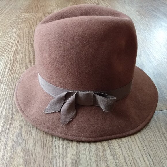 Vintage Brown Wool Felt Hat with Grosgrain Ribbon 21.5" Kates Boutique Canada - Picture 1 of 9